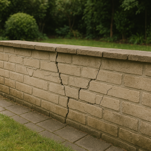 Gutachter-Gartenmauer mit Rissen und Versätzen