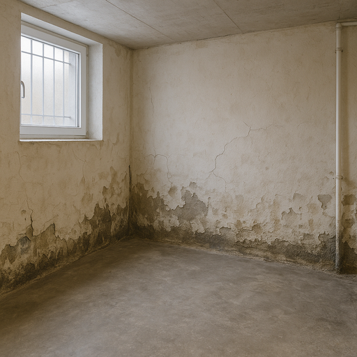 Kellerraum mit sichtbaren Feuchteschäden an den Wänden