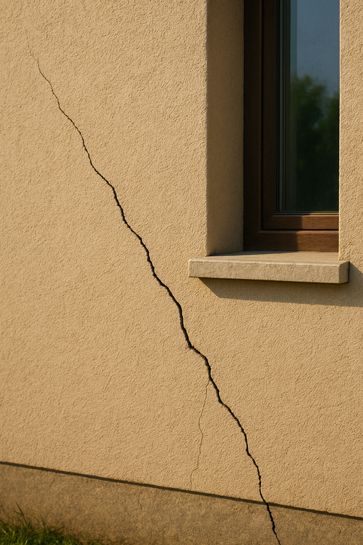 Gutachter-Schräg verlaufender Riss im Mauerwerk neben einer Fensteröffnung