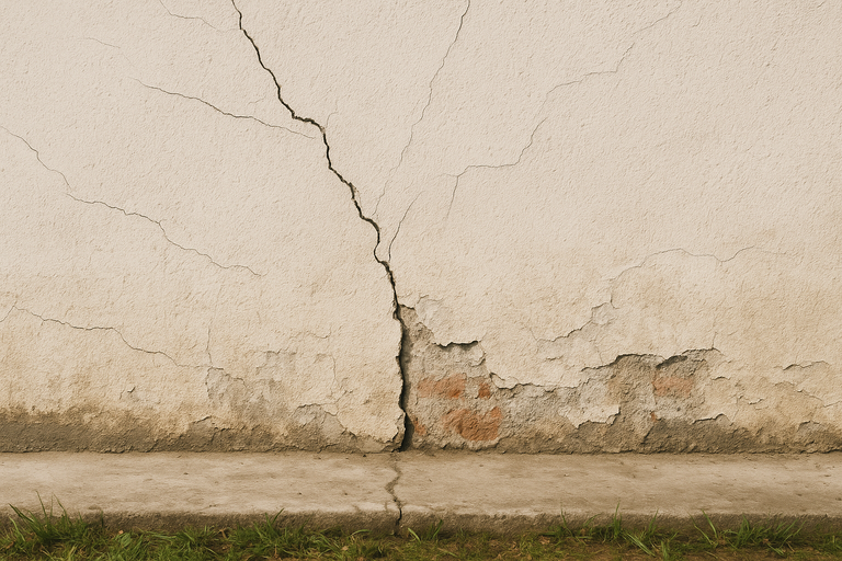 Fassadenbereich mit sichtbaren Schäden vor einer geplanten Sanierung