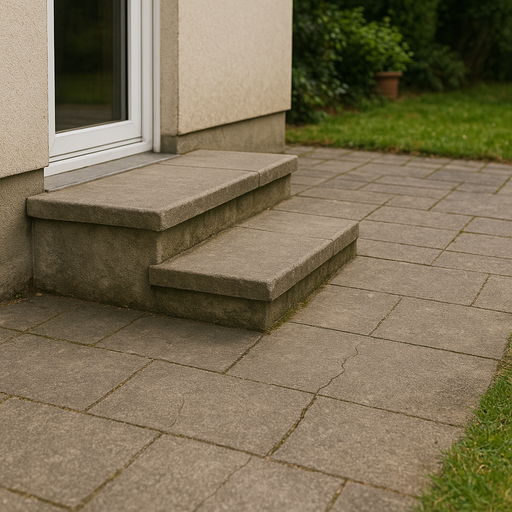 Abgesackte Terrassenfläche mit ungleich hohen Außenstufen